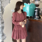 outfits Autumn and Winter Women's Skirt Vintage Floral Long Sleeve Dress Elegant Waist Slimming Small Skirt
